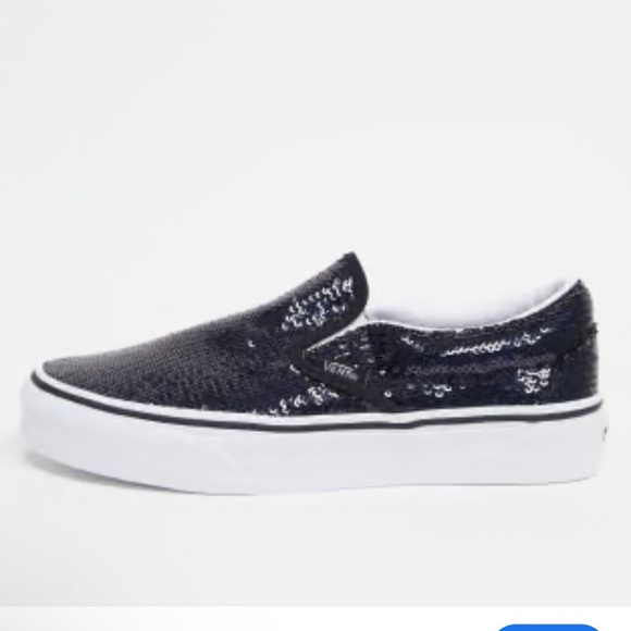 Vans Women’s Black Slip-On Sneakers Sequined Shimmering Upper Glam Classic Girly - Picture 1 of 10